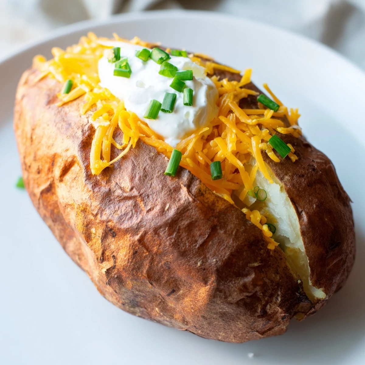 Crispy-skinned The Ultimate Baked Potato after baking, a classic American side dish.