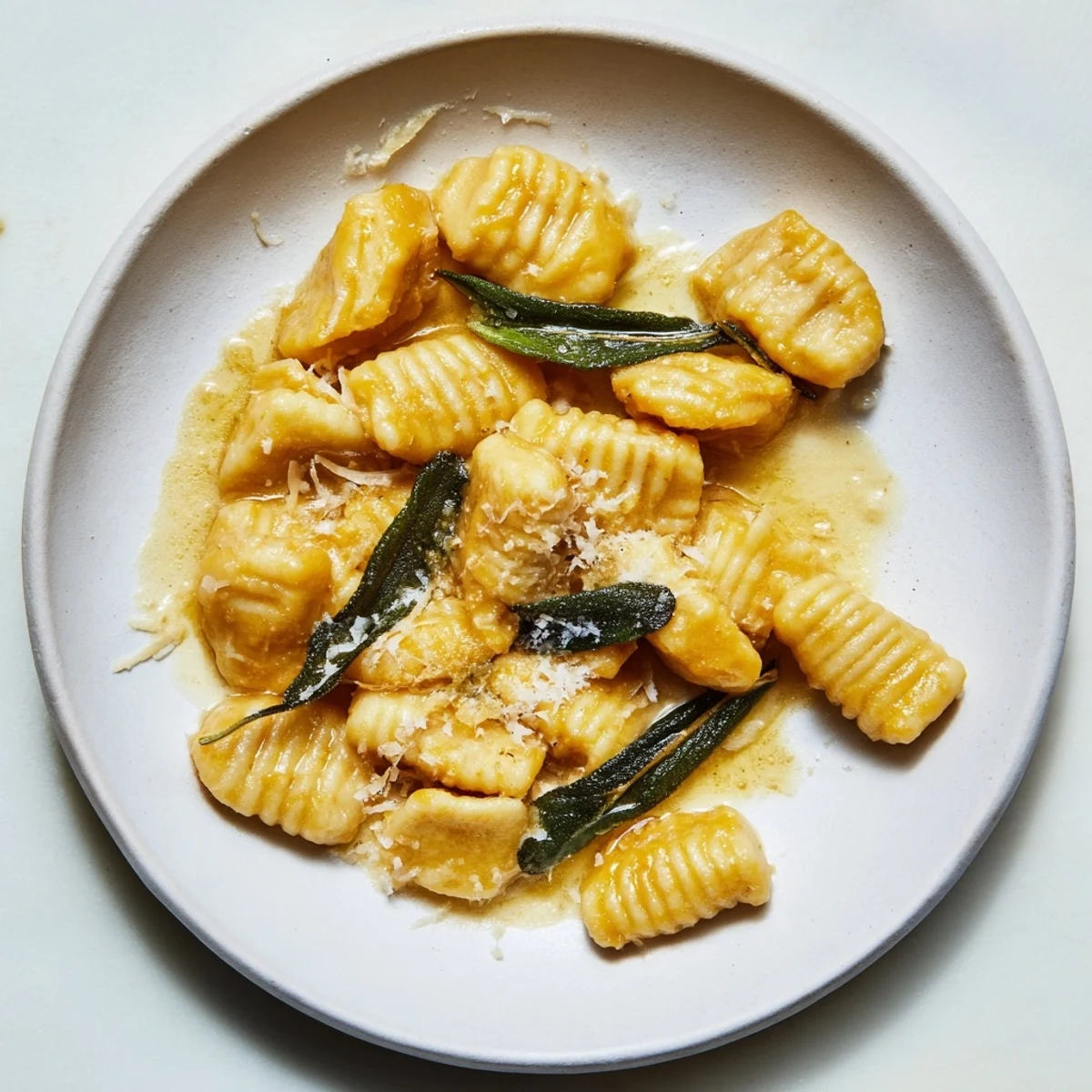 Close-up of beautifully plated butternut squash gnocchi, perfect for a cozy fall dinner.