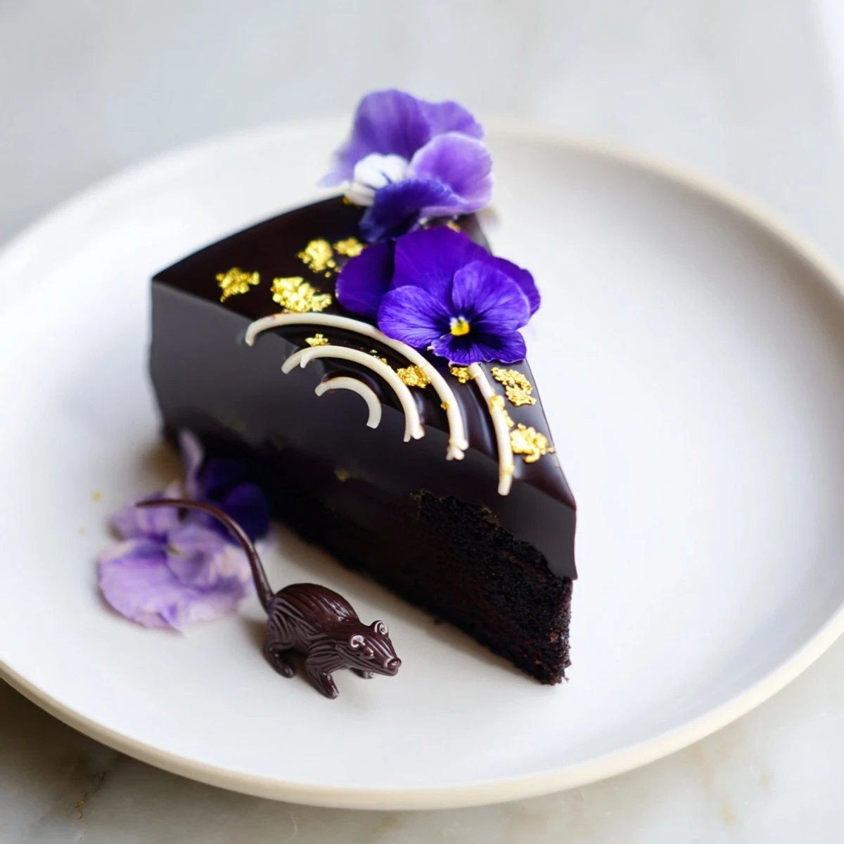 Dekadenter Wild Rat Cake, kunstvoll verziert mit schimmerndem Gold, lädt zum Genießen ein.