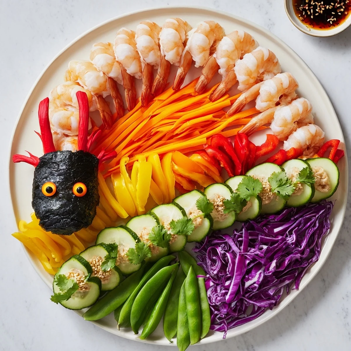 Vibrant Asian-inspired bites create a remarkable Mighty Dragon Lunar New Year Board appetizer platter.