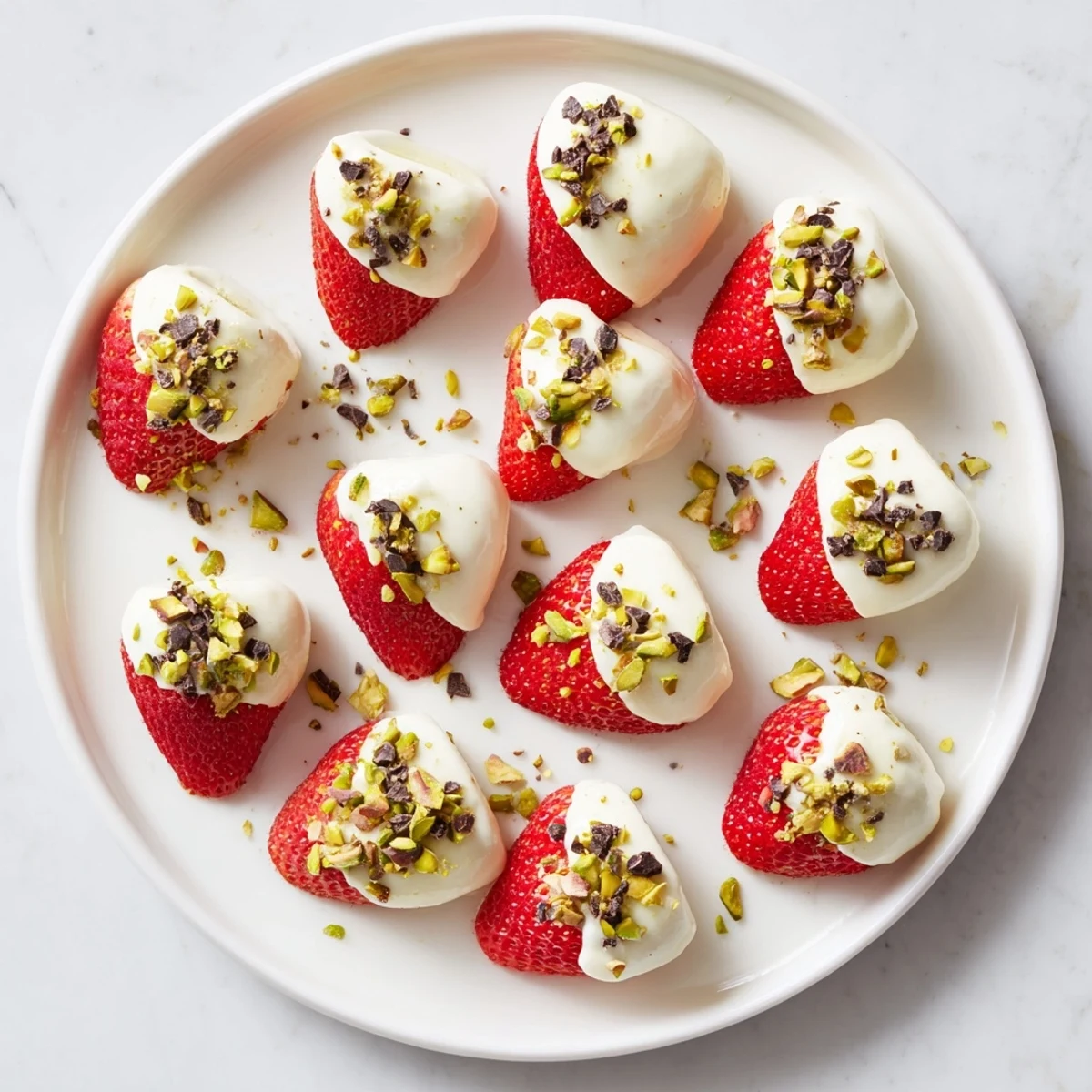Creamy yogurt-dipped strawberry half-circles, a refreshing dessert, ready to be enjoyed as a summer treat.