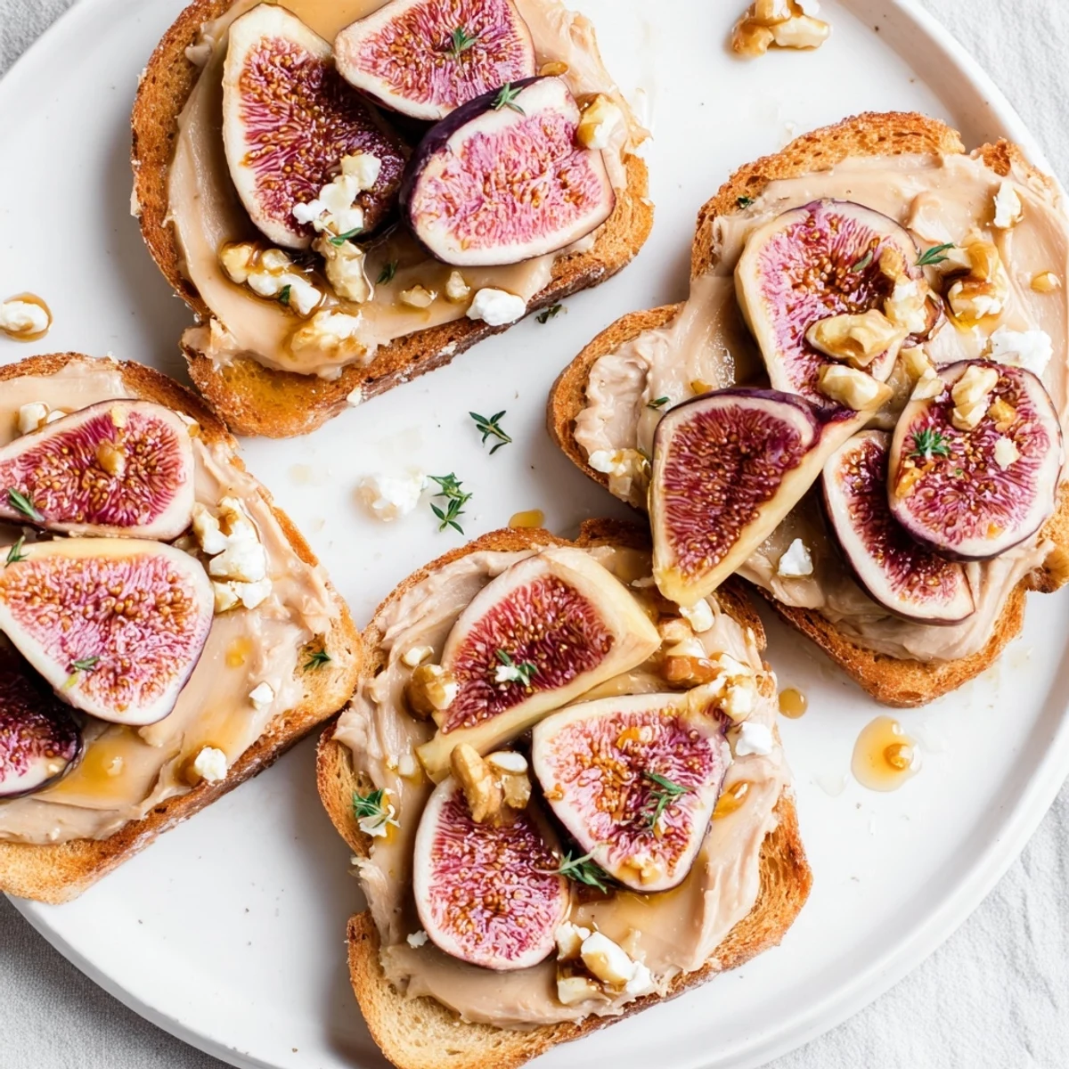Rich layers in The Royal Tapestry: pâté, figs, and goat cheese on brioche, a delicious French appetizer.
