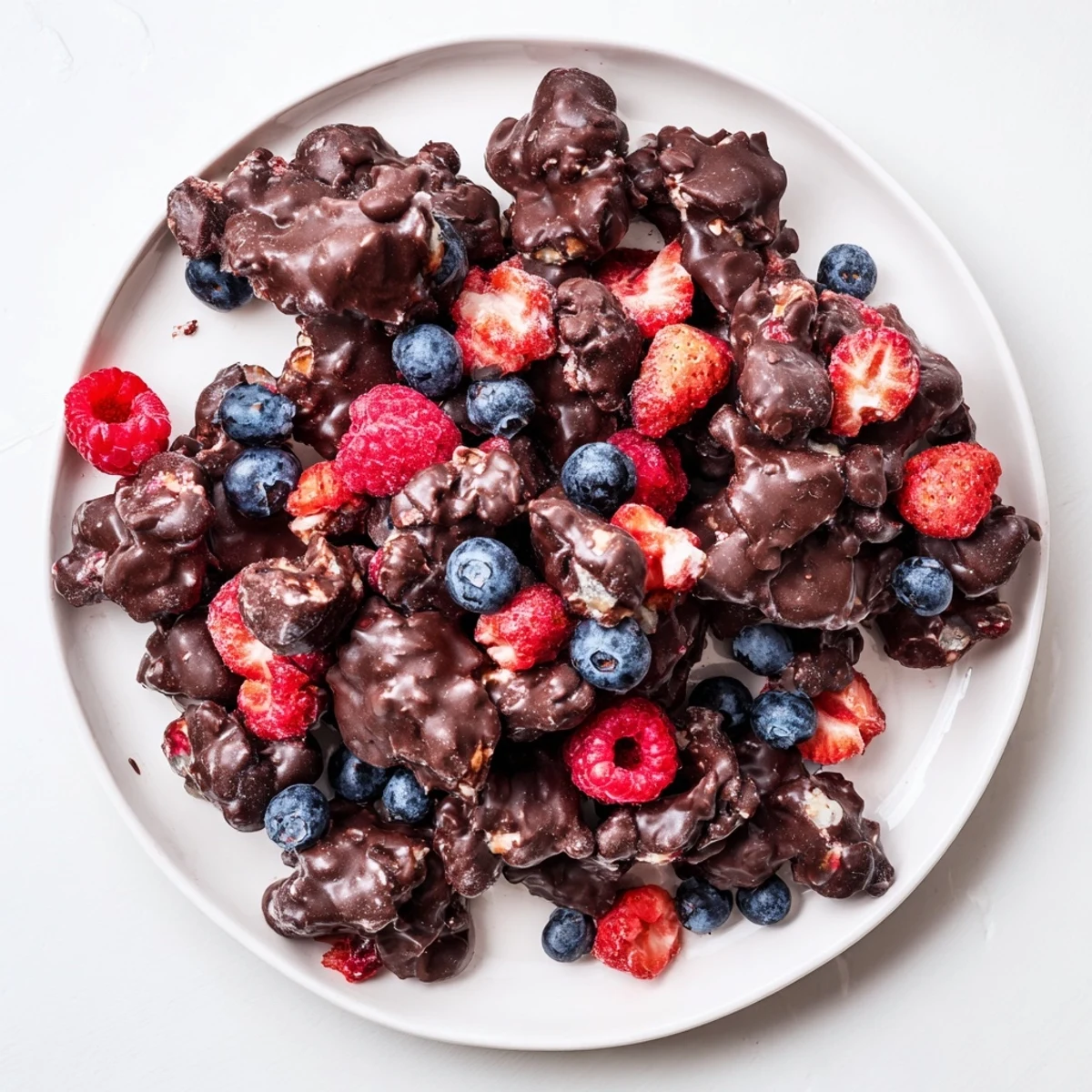 A plate of delicious chocolate yogurt clusters, perfect for a quick and healthy snack.