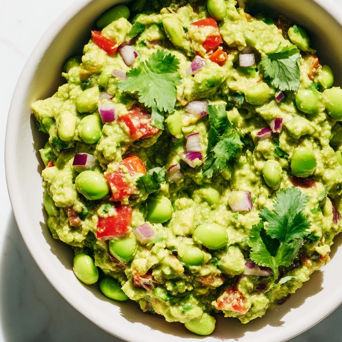 Homemade Edamame Guacamole, with lime wedges, perfect for a healthy and flavorful appetizer.