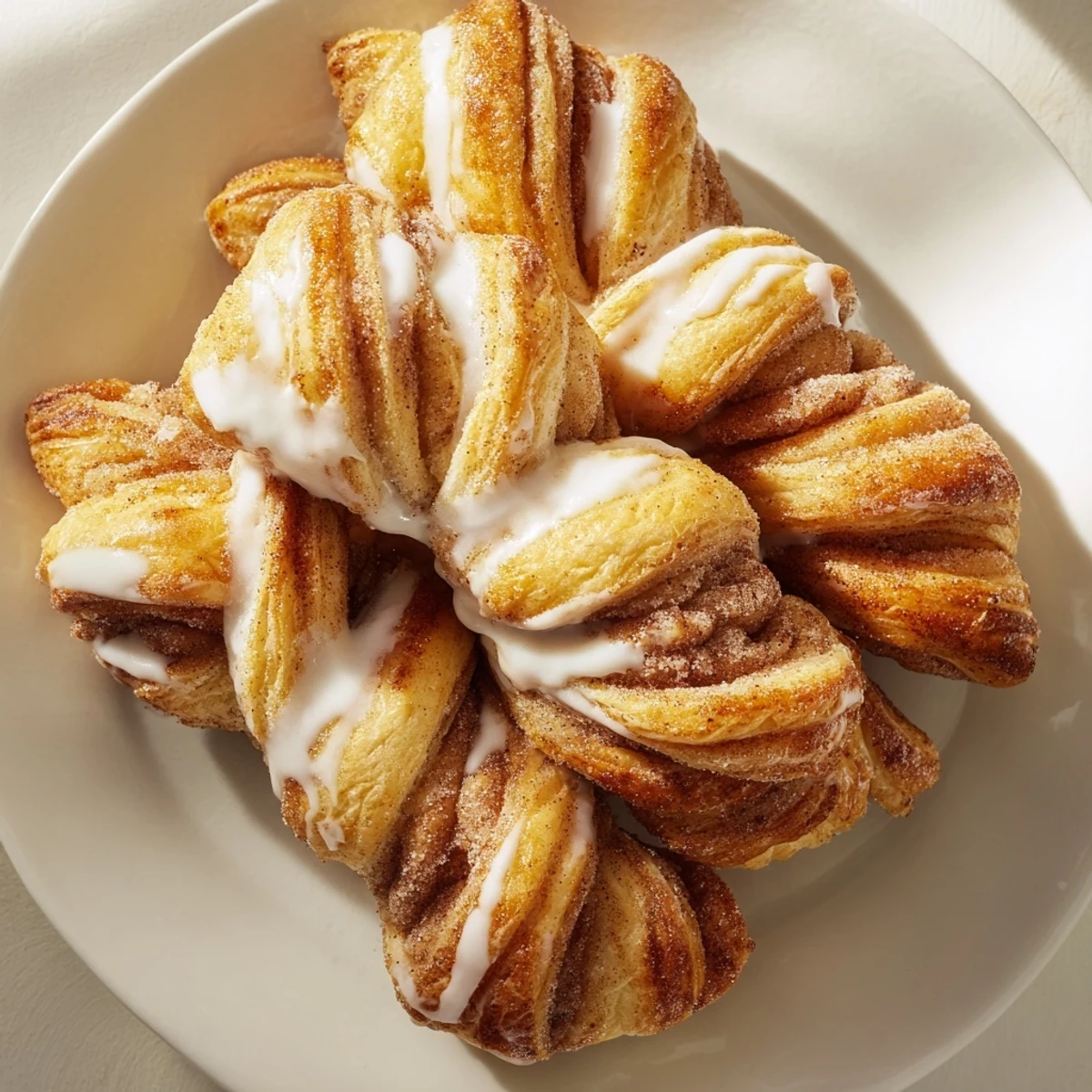 Close-up photo of freshly made Air-Fryer Cinnamon Roll Twists, golden and crispy, ready to be devoured.