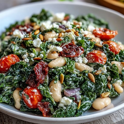 Herzhafter Weißer Bohnen-Grünkohl-Salat mit Zitrone und Knoblauch, leicht serviert.