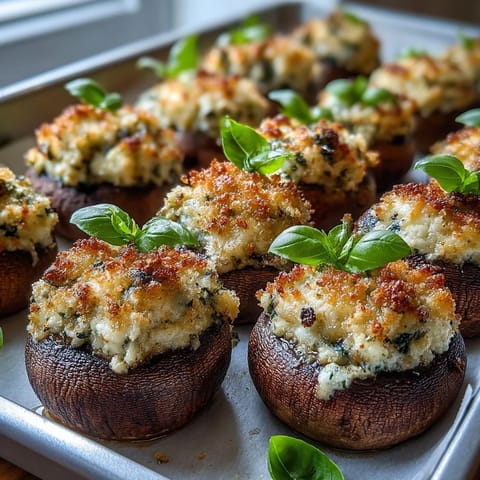 Gefüllte Asiago-Basilikum Champignons