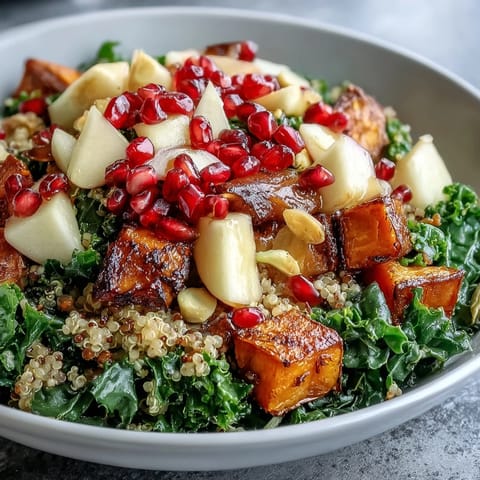 Dieser nährstoffreiche Kale Harvest Grain Bowl kombiniert weichen Quinoa, knackigen Apfel und eine würzige Vinaigrette.