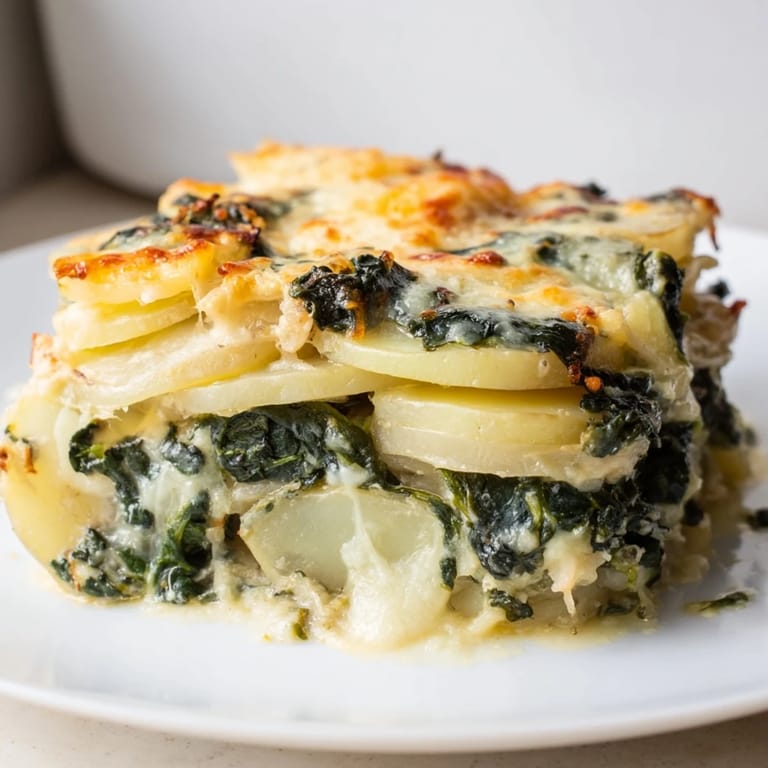 Riechbar nach geschmolzenem Käse, frisch gekocht hat dieser Spinach and Potato Bake alles, was man will.  