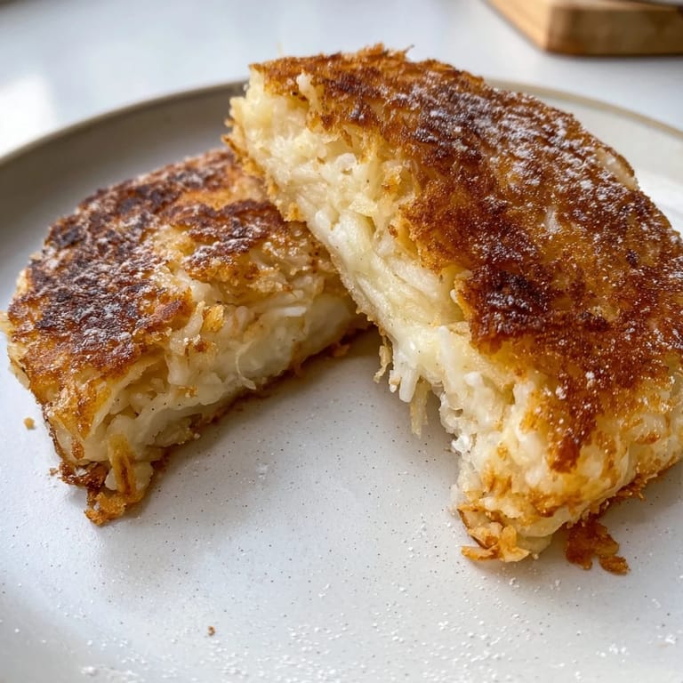 Savory and easy, these four-ingredient mashed potato cakes are golden perfection, topped with cheese.