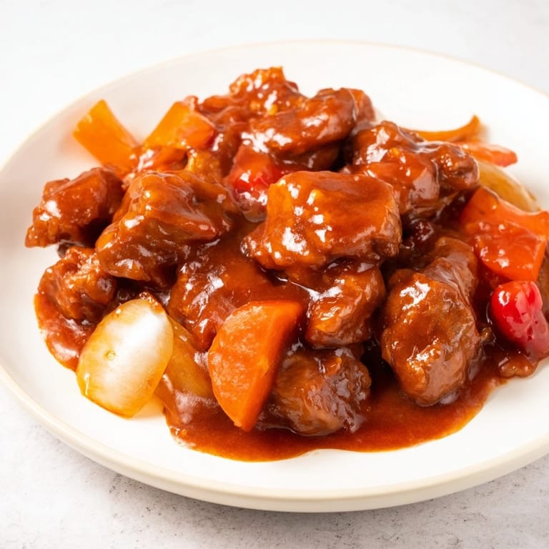 Tender pork chunks swimming in a rich, tangy sauce for this easy sweet and sour Sauerbraten.