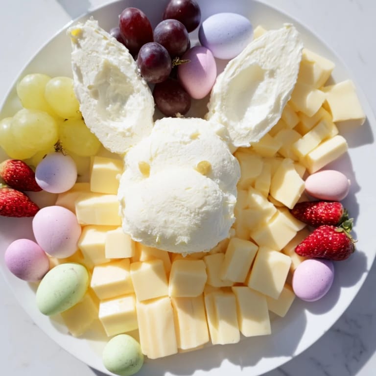 This colorful Bunny Ears Easter Board offers a delicious medley of fresh snacks and holiday goodies.