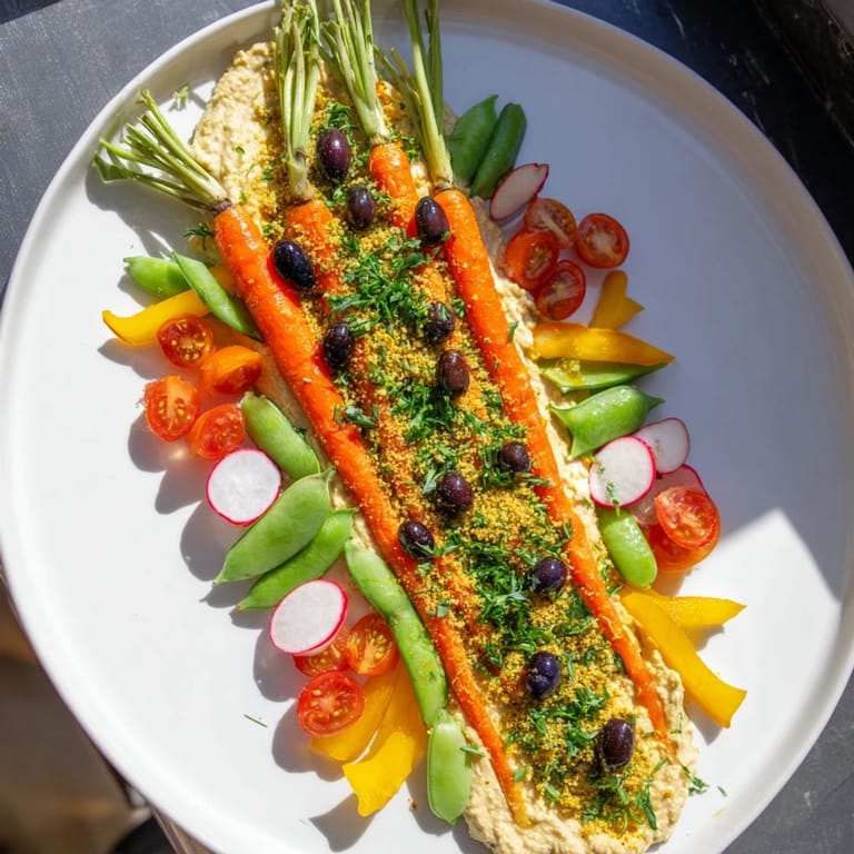 Vibrant Carrot Patch Veggie Board: Fresh carrots and other veggies nestled in a delicious hummus soil dip.