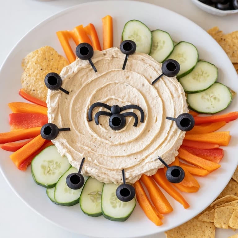 This Creepy Crawly Spiderweb Platter is a fun, easy gluten-free appetizer with a web of sour cream.