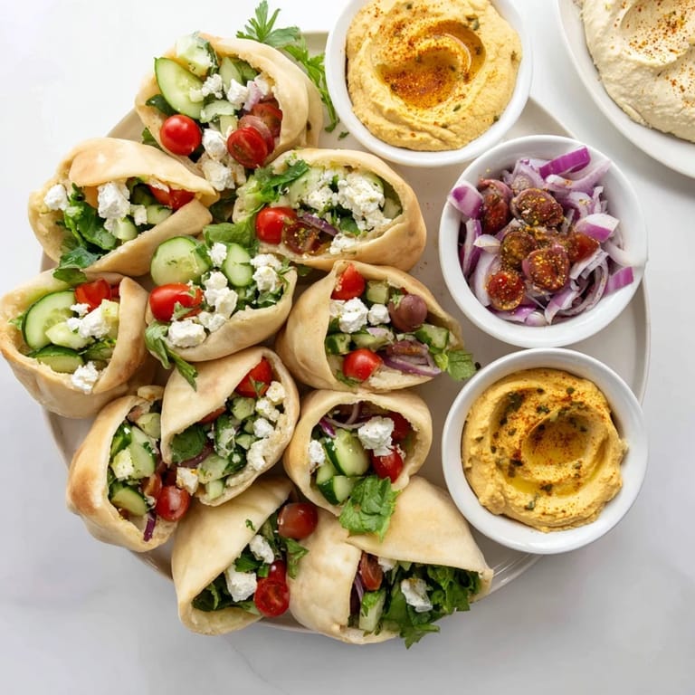 Freshly baked mini pita pockets, alongside filled hummus bowls, make a perfect Savory Board appetizer.