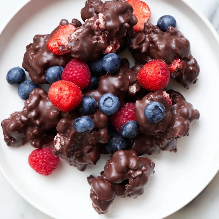 Cool, refreshing chocolate yogurt clusters: a close-up of the frozen, decadent dessert.