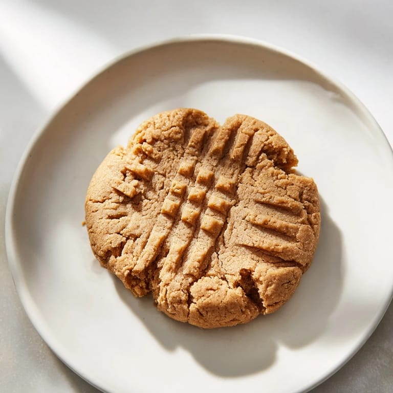 Fork-pressed flourless peanut butter cookies, fresh from the oven, offering a delicious gluten-free treat.
