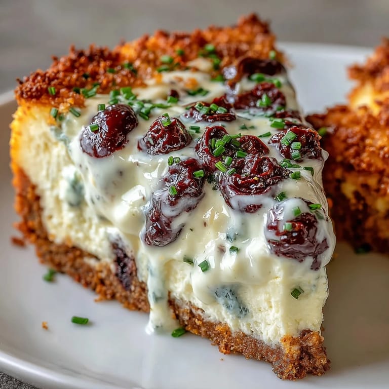 Gebackener Kalamata Cheesecake Appetizer mit Sahnefrischkäse-Füllung und duftendem Olivenöl an einem sonnigen Tisch.