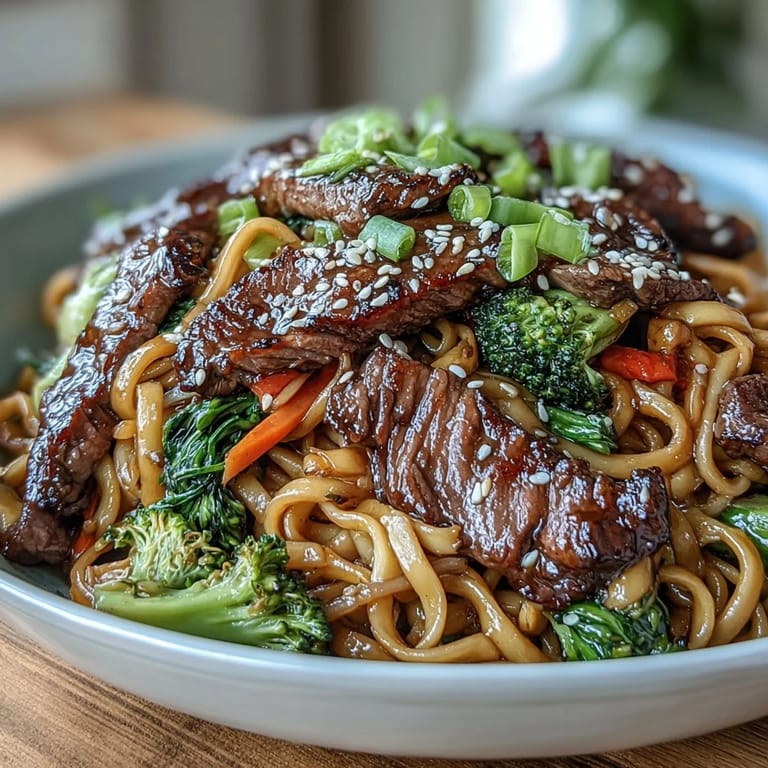 - Goldbraunes Rindfleisch, glänzende Soja-Sauce und knackige Möhren verweben sich zu Korean Beef Noodles