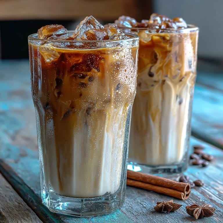 Ein Iced Hojicha Latte mit karamelligem Aroma, über Eis gegossen und mit Milch verfeinert.