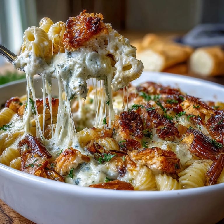 Saftiges Hühnchen und karamellisierte Zwiebeln in cremiger One-Pot-French-Onion-Pasta.