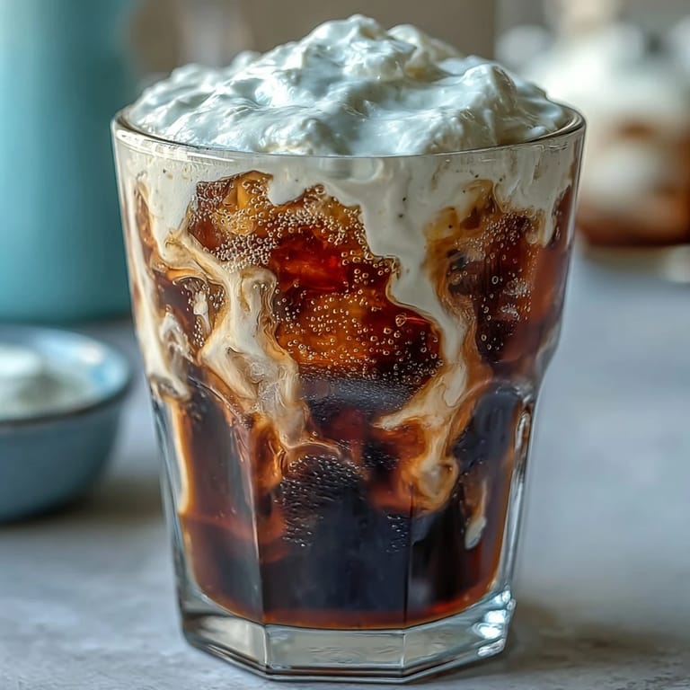 Genießen Sie dieses cremige Kaltkaffee-Getränk mit süßer Vanille-Sahne.